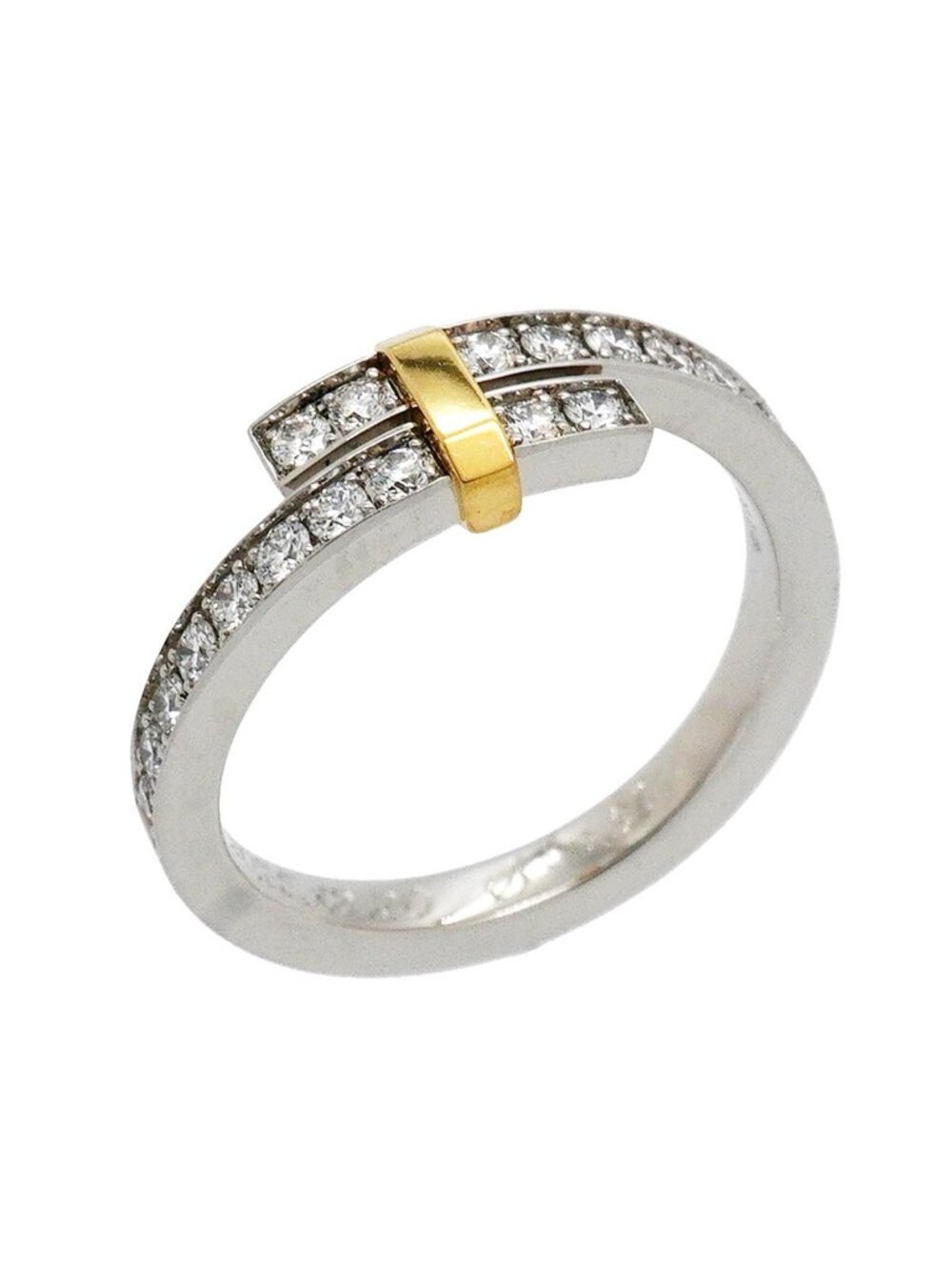 Tiffany & Co Ring Edge Bypass 18k Yellow Gold Platinum Diamond